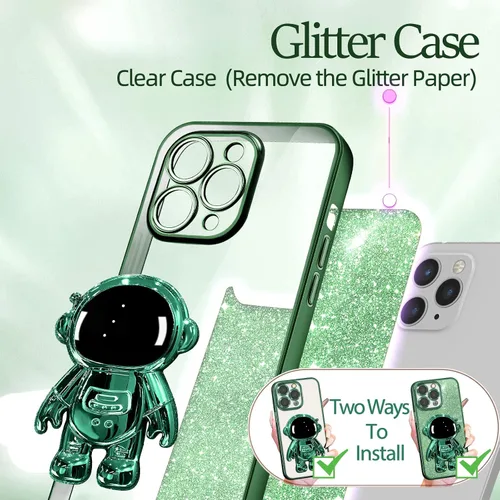 Miniatura 104 de Buleens Funda para iPhone 11 Pro Max Astronauta, Fundas Transparentes para iPhone 11 ProMax con Papel con Purpurina y Soporte de Astronauta, Mujeres