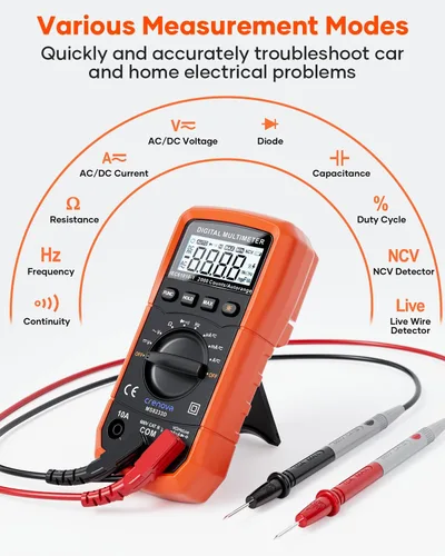 Miniatura 2 de Multímetro digital con auto-rango Crenova MS8233D, instrumento de medición electrónica, detector de voltaje CA, medidor portátil de Amp / Ohm