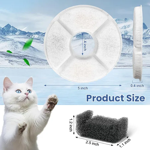 Miniatura 3 de Repuesto de filtro de fuente de agua para gatos, 4 filtros de fuente de gato de 5 pulgadas de diámetro con sistema de 3 filtraciones, filtros