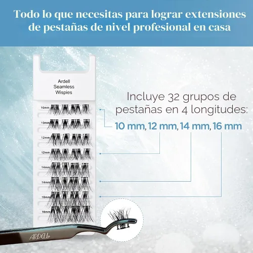 Miniatura 3 de Kit de Recarga de Extensiones de Pestañas Sin Costuras Ardell, Wispies - 32 Longitudes de Racimo Surtidas, Racimos de Pestañas DIY Personalizables