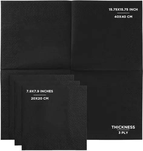 Miniatura 2 de Servilletas de cena negras, servilletas de papel desechables de 3 capas - para bar, cenas, bodas, cumpleaños, hechas en la UE, (125 unidades)