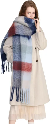 Miniatura 6 de Yatemiole Bufanda de cachemira para mujer, bufanda de cuadros de color grande para invierno