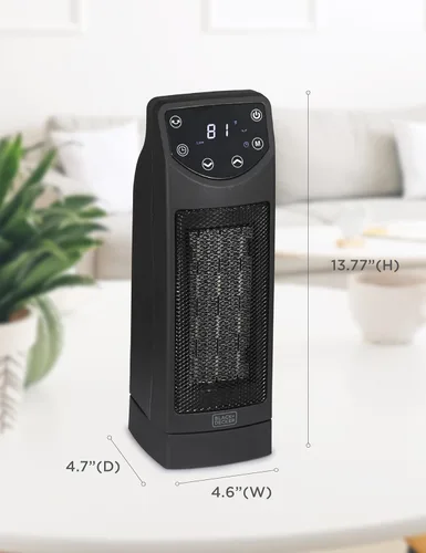 Miniatura 7 de BLACK+DECKER Calentador de escritorio de cerámica oscilante con control remoto con termostato ajustable, negro
