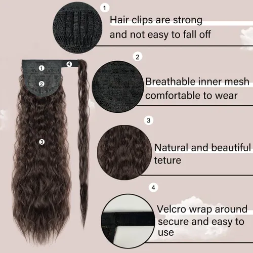 Miniatura 3 de rosmile Extensión de cola de caballo con ondas de maíz, alrededor de 26 pulgadas de largo, rizada, ondulada, extensión de cola de caballo sintética