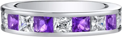 Miniatura 2 de PEORA Anillo de boda Half Eternity para mujer, plata de ley 925 con piedras preciosas de corte princesa, tallas 5 a 9