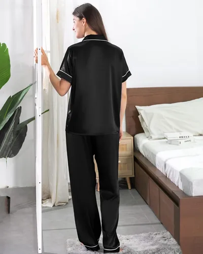 Miniatura 5 de AW BRIDAL Juego de 4 pijamas de satén a juego para parejas, pijamas de seda suave de manga corta para mujeres, hombres, parejas, regalos para señor