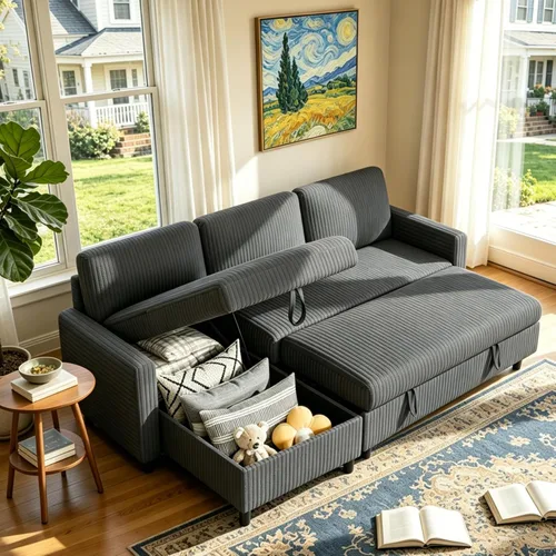 Miniatura 10 de Vongrasig Sofá cama con almacenamiento para espacios pequeños, sofá convertible pequeño extraíble con diván de almacenamiento, sofá cama modular