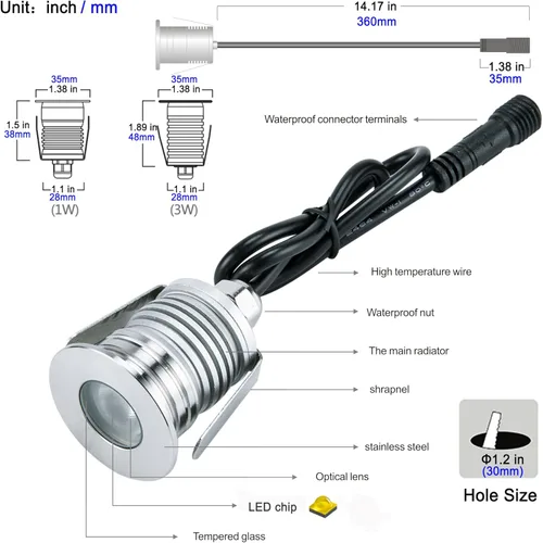 Miniatura 2 de Luz LED para pozo en el suelo, 3 W, 12 V-24 V CC, IP67 impermeable aluminio enterrado lámparas subterráneas, iluminación de paisaje al aire libre