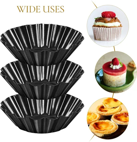 Miniatura 4 de Hemoton 12 moldes antiadherentes de 2.95 pulgadas para tartaletas, tazas reutilizables para tartaletas de huevo, cupcakes, postres, cocina