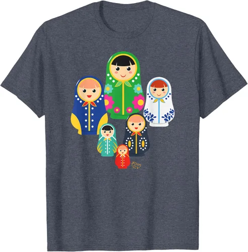 Miniatura 64 de Matryoshka Russian Nesting Dolls, Rusia - Camiseta de regalo, Azul / Patchwork, S