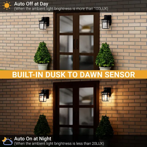 Miniatura 6 de Paquete de 2 Luces de Porche para Exteriores con Toma GFCI - 3 Modos de Iluminación Lámpara Exterior, Sensor de Movimiento de Anochecer a Amanecer
