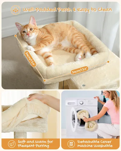 Miniatura 2 de PAWZ Road Árbol para gatos, torre para gatos de 30 pulgadas con condominios dobles para gatos de interior, casa de felpa para gatos con percha