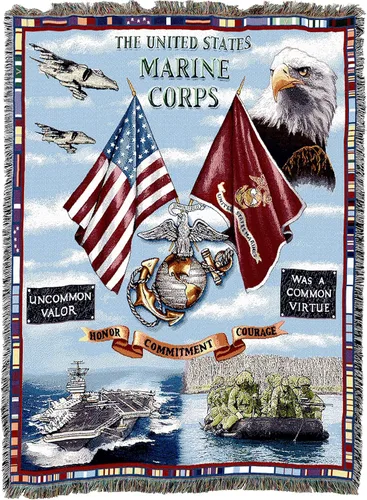 Pure Country Weavers US Marine Corps - Manta de aire terrestre y mar XL - Tapiz militar de regalo tejido de algodón - Fabricado en los Estados