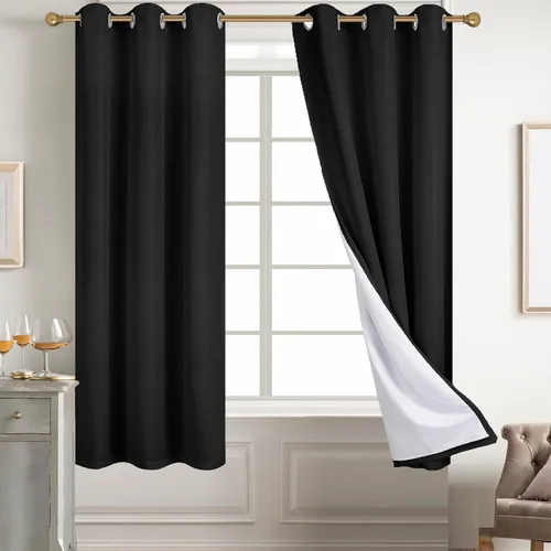 Miniatura 88 de Diraysid Cortinas 100% opacas de lino beige para dormitorio, con ojales, aislamiento térmico, cortinas de oscurecimiento de habitación