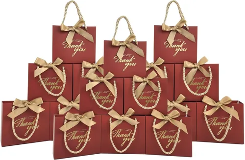 Miniatura 11 de TKSBAG Paquete de 50 pequeñas bolsas de regalo de agradecimiento con asas de 5.5 x 2.3 x 4.7 pulgadas, mini bolsas de regalo negras a granel
