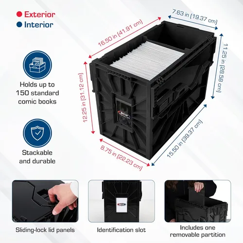Miniatura 5 de BCW Contenedor corto para cómics, capacidad para 150 cómics, almacenamiento de plástico apilable, organizador sin ácidos, negro, paquete de 2