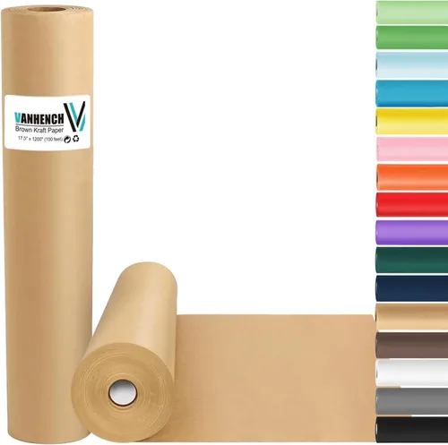 Vanhench - Papel de estraza color marrón de 17.5 x 1200 pulgadas (100 pies), para artes y manualidades, para envolver regalos y flores, tablón de