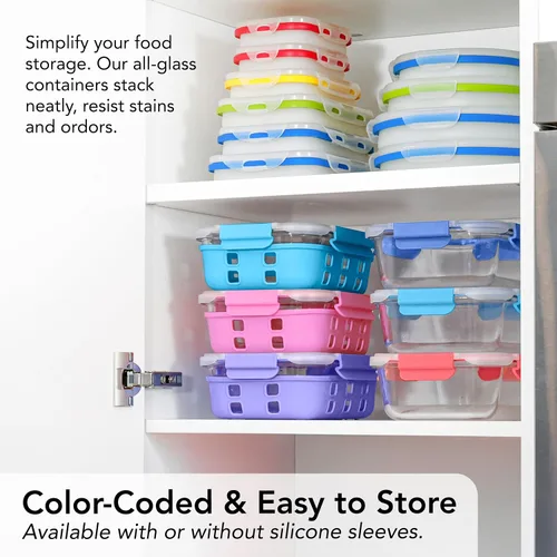 Miniatura 5 de ECOBERI Recipientes de vidrio para preparación de comidas con fundas de silicona, juego de 3 piezas de 4.5 tazas, almacenamiento de alimentos