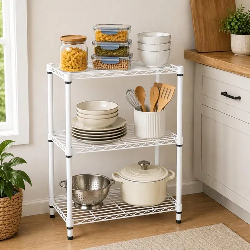 Miniatura 2 de Honey-Can-Do Estantes ajustables de 3 niveles de alta resistencia, estante de almacenamiento de metal con capacidad de 250 lb, blanco, 14" de ancho