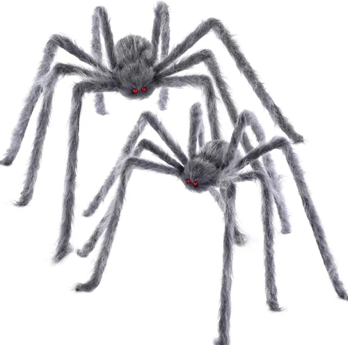 Miniatura 10 de JOYIN Paquete de 2 decoraciones de Halloween para exteriores de 5 pies, araña negra peluda, araña gigante aterradora, accesorios falsos grandes