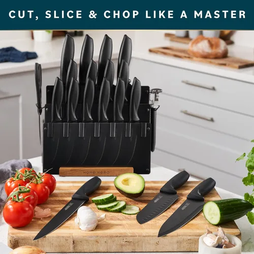 Miniatura 2 de Home Hero Juego de cuchillos de cocina de acero inoxidable de alto carbono, cuchillos de chef y afilador de dos etapas, mango ergonómico y corte