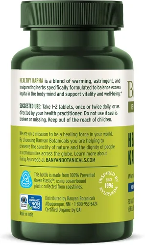 Miniatura 6 de Banyan Botanicals Organic Healthy Kapha – Suplemento herbario cálido y vigorizante – Apoya el movimiento sistémico, la energía física