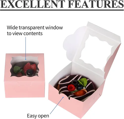 Miniatura 3 de KPOSIYA 60 piezas de cajas de panadería rosas con ventana, cajas individuales para cupcakes de 10 x 10 x 6 cm, cajas de papel kraft rosas
