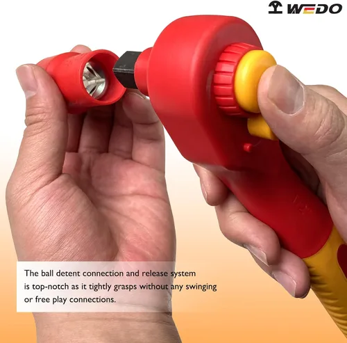 Miniatura 4 de WEDO Llave de trinquete aislada, unidad de 3/8 pulgadas, 8 pulgadas de longitud, llave de seguridad para electricistas, manijas antideslizantes VDE
