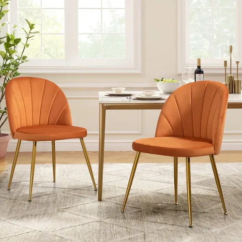 Miniatura 32 de Juego de 4 sillas de comedor de terciopelo, sillas de comedor modernas tapizadas de mediados de siglo, silla de acento sin brazos con patas doradas