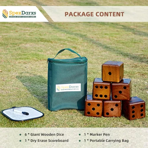 Miniatura 7 de SpexDarxs Juego de dados gigantes de 3.5 pulgadas, juego de dados de madera grandes con marcador y bolsa de transporte, juego de césped