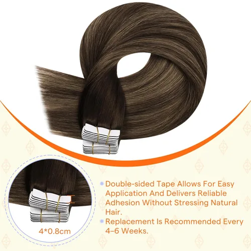 Miniatura 4 de Full Shine Extensiones de cabello humano con cinta adhesiva, color marrón oscuro 2 que se desvanece a marrón ceniza 8, mezclado con 2 marrón, 24