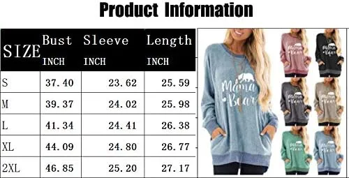 Miniatura 3 de Sudadera con estampado de letras de mamá oso para mujer, estilo informal, con bloques de color, cuello redondo, bolsillos, blusas, túnica