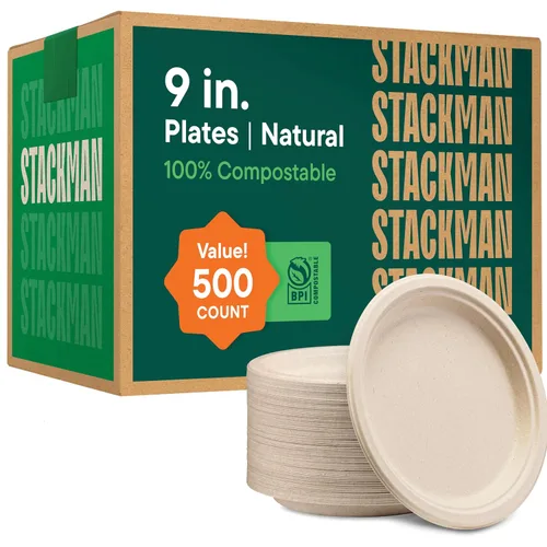 Miniatura 10 de Platos de papel 100% compostables de 7 pulgadas [1000 unidades] - Platos de postre resistentes - Bagazo sin blanquear de color marrón natural