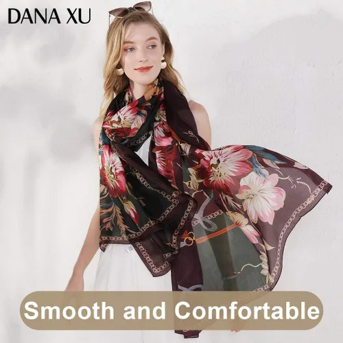 Miniatura 4 de DANA XU 100% Mulberry Silk Pashmina Summer Scarf Extra Large Shawls And Wraps For Evening Dress Women Travel Floral Blanket