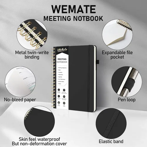Miniatura 6 de WEMATE Paquete de 5 cuadernos de reuniones para el trabajo (7 x 10 pulgadas), 200 páginas, cuaderno de piel sintética con artículos de acción