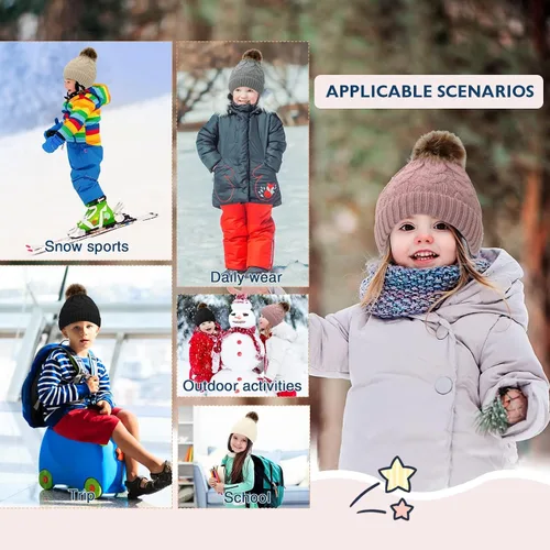 Miniatura 7 de Durio Conjunto de gorro y guantes de invierno para niños pequeños, sombreros de Papá Noel para niños, guantes de nieve cálidos y acogedores