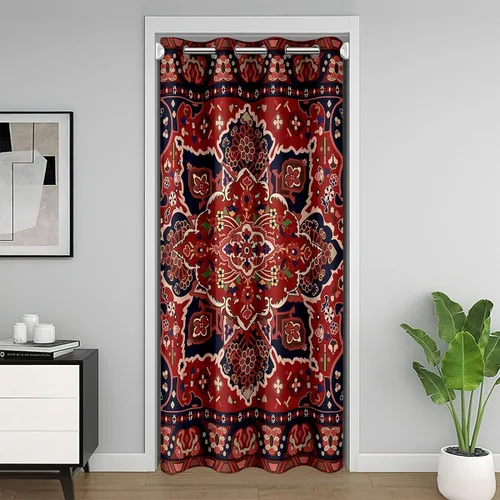 Erosebridal Cortina Tribal Bohemia, Cortina Opaca Retro Exótica, Cortina Bohemia de Enrejado Vintage, Cortina Egipcia Rojo Oscuro de Cuadrícula