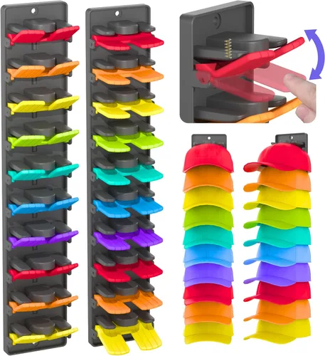 Organizador de Sombreros para Gorras de Béisbol 2 Paquetes con Clips de Resorte Integrados - Soporte de Pared para Armario Organizador de Sombreros,