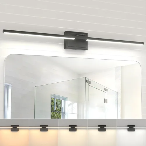 Miniatura 13 de NIORSUN Lámpara de baño moderna de 24 pulgadas, 24 W, 5CCT, regulable, luces LED negras sobre espejo, luces de tocador para baño, espejo de baño