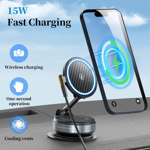 Miniatura 3 de PlusAcc Soporte magnético de teléfono al vacío para automóvil, soporte de teléfono con ventosa para MagSafe, soporte magnético fuerte giratorio
