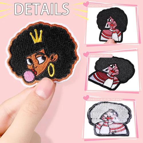 Miniatura 3 de Yunsailing 20 parches bordados para ropa de niña negra, parches bordados para coser en apliques para ropa, mochilas, jeans, chaquetas, manualidades