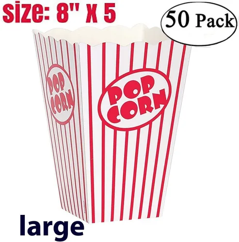 Miniatura 5 de Caja de palomitas de maíz, cajas de cartón a rayas rojas y blancas, cubo para palomitas de maíz, para cine, carnaval, fiesta, circo, rojo y blanco