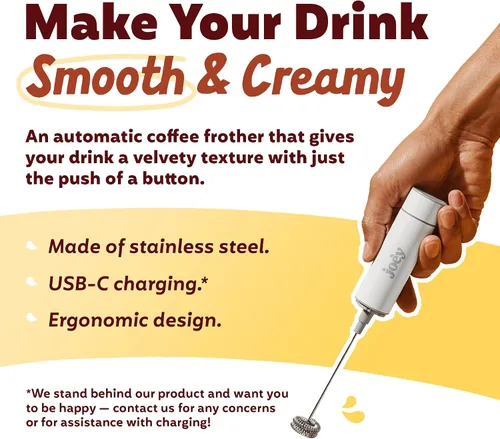 Miniatura 3 de Joe'y Espumador de leche eléctrico, mezclador de mano recargable por USB, varita espumadora de acero inoxidable de doble velocidad con doble batidor