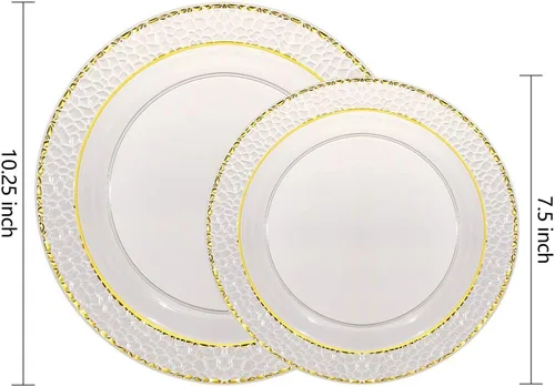 Miniatura 2 de Nervure - Platos de plástico, negro transparente con diseño de borde dorado desechables, platos de plástico para fiestas de boda, incluye 51 platos