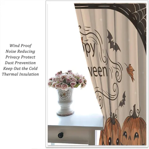 Miniatura 5 de Cortinas de bosque de Halloween, castillo negro, calabaza, murciélago, búho, gato, decoración de ventana de cocina, dormitorio, sala de estar