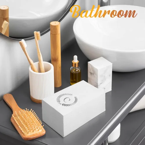 Miniatura 5 de Paquete de 200 servilletas desechables con monograma de papel de aluminio plateado con letra C para invitados, toallas de papel desechables