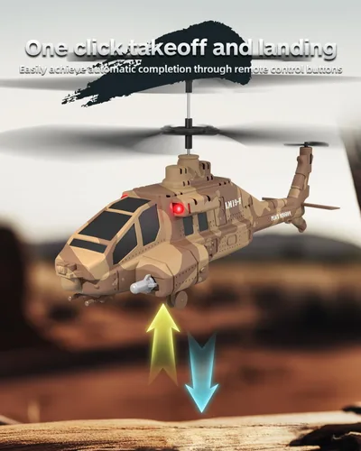 Miniatura 4 de Helicóptero RC con misiles, helicóptero militar de control remoto de 2.4 GHz para niños, helicóptero militar, luces LED, retención de altitud, Marrón