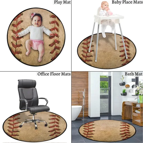 Miniatura 7 de Pardick Alfombra de béisbol de 36.2 pulgadas, alfombra retro circular redonda para niños, hombres, dormitorio, sala de estar, hogar, guardería, sala