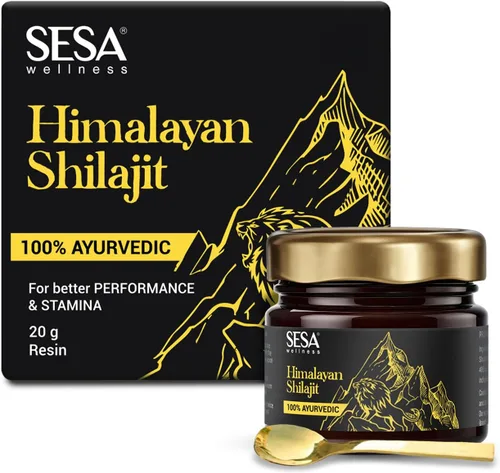sesa Resina Shilajit del Himalaya 100% ayurvédica, 50 porciones de 400 mg que ayuda a aumentar la fuerza, más de 85 oligominerales, resistencia e