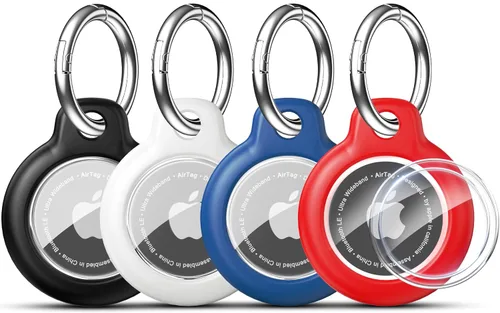 Miniatura 12 de RFUNGUANGO Paquete de 4 soportes para AirTag de Apple con llavero, funda protectora dura para niños, mascotas, equipaje, mochila y llave, paquete